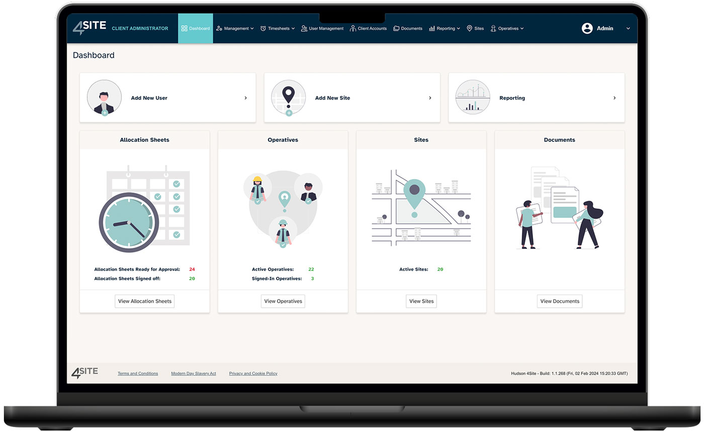 Hudson 4Site admin dashboard