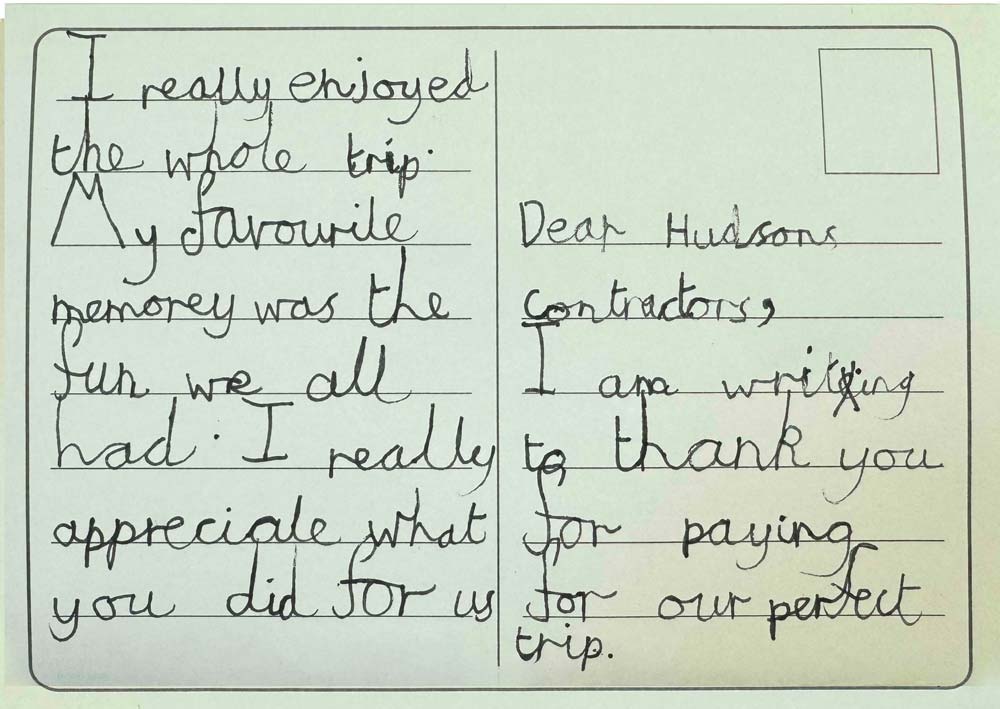 Child's thank you card to Hudson